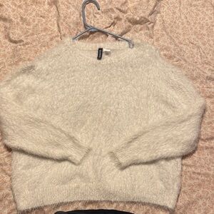 Divided Fuzzy Cream Sweater